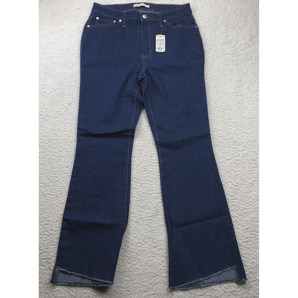 Nine West Jeans Women 6/8 Blue Kick Flair CROPPED Raw Hem Stretch Denim MSRP $50